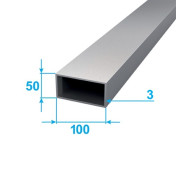 Pipe Aluminum 1 run m 100х50 Rectangular Without coating Silver 1065.