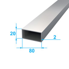 Pipe Aluminum 1 run m 20х80 Rectangular Anodizing Silver PAS-2048