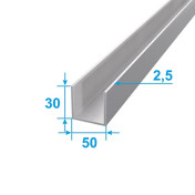 П-образный Алюминиевый профиль 1 пог м 50х30 П-образный Анодирование Серебро ПАС-3431.